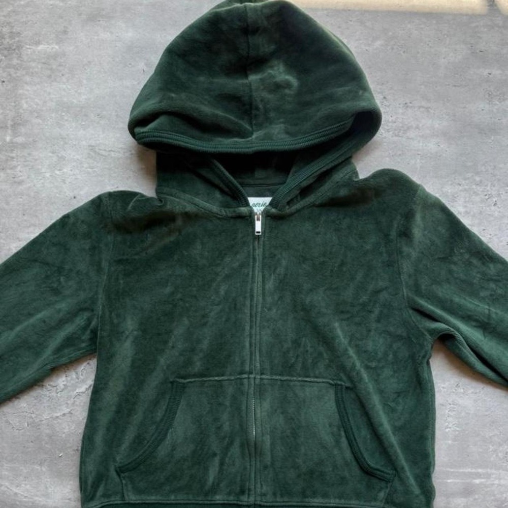 Aerie Womens Green Velvet Zip Up Hoodie Sweatshirt Velour S